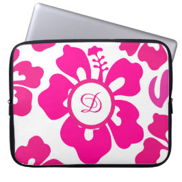 ピンクのトロピカルハワイビスカスフローラルパターン ラップトップスリーブ