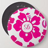 ピンクのトロピカルハワイビスカスフローラルパターン 缶バッジ (正面&裏面)