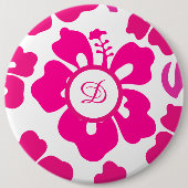 ピンクのトロピカルハワイビスカスフローラルパターン 缶バッジ (正面)