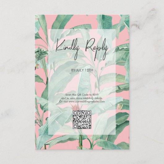 ピンクのトロピカルバナナパーム離れズ結婚ズ エンクロージャーカード (正面)