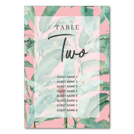 ピンクのトロピカルバナナパーム離れズ結婚ズ テーブルナンバー (正面)