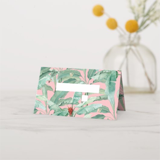 ピンクのトロピカルバナナパーム離れズ結婚ズ プレイスカード (正面)