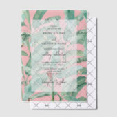 ピンクのトロピカルバナナパーム離れズ結婚ズ ベラム紙招待状 (オフセット (招待状))