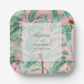 ピンクのトロピカルバナナパーム離れズ結婚ズ ペーパープレート (正面)