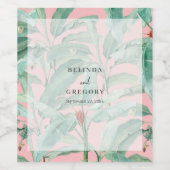 ピンクのトロピカルバナナパーム離れズ結婚ズ ワインラベル (シングルラベル)