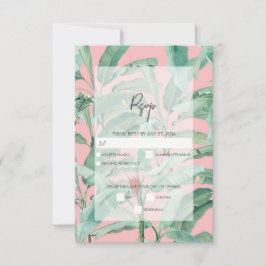ピンクのトロピカルバナナパーム離れズ結婚ズ 出欠カード