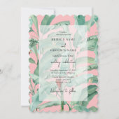 ピンクのトロピカルバナナパーム離れズ結婚ズ 招待状 (正面)