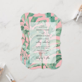 ピンクのトロピカルバナナパーム離れズ結婚ズ 招待状