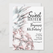 ピンクのトロピカルパイナップルスウィート16誕生日パーティー 招待状 (正面)