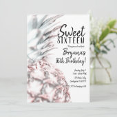 ピンクのトロピカルパイナップルスウィート16誕生日パーティー 招待状 (スタンド正面)