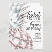 ピンクのトロピカルパイナップルスウィート16誕生日パーティー 招待状 (正面/裏面)