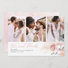 ピンクのトロピカルパンパスグラス結婚の皆様に感謝 サンキューカード