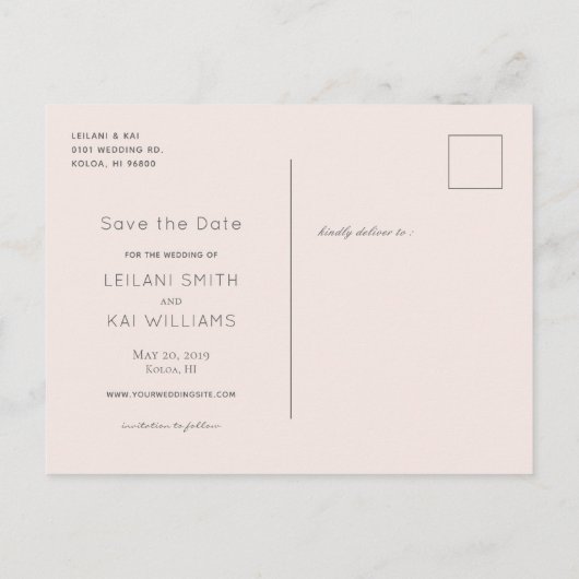 ピンクのトロピカルビーチチェア日付はがきを保存 案内ポストカード (裏面)