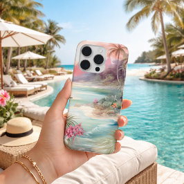 ピンクのトロピカルビーチ iPhone 15 PROケース