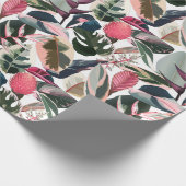 ピンクのトロピカルフィロデンドロンハウスプラントパターン ラッピングペーパー (角)