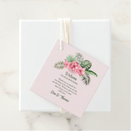 ピンクのトロピカルフラワー結婚ズの歓迎 フェイバータグ