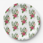 ピンクのトロピカルフラワー ブライダルシャワー ペーパープレート (正面)