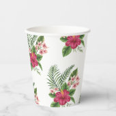 ピンクのトロピカルフラワー ブライダルシャワー 紙コップ (正面)