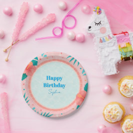 ピンクのトロピカルプールパーティー誕生日ペーパープレート ペーパープレート