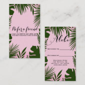 ピンクのトロピカル葉グリーンの島が友人を参照 紹介カード (正面/裏面)