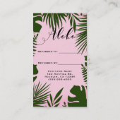 ピンクのトロピカル葉グリーンの島が友人を参照 紹介カード (裏面)