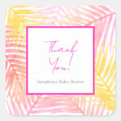ピンクのトロピカル葉ハワイアンベビーシャワー スクエアシール (正面)