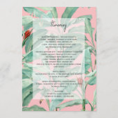 ピンクのトロピカル葉パーム結婚の旅程 プログラム (裏面)