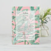 ピンクのトロピカル葉パーム結婚の旅程 プログラム (スタンド正面)