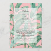 ピンクのトロピカル葉パーム結婚の旅程 プログラム (正面)