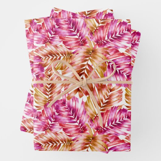 ピンクのトロピカル葉 ラッピングペーパーシート (インサイチュ)