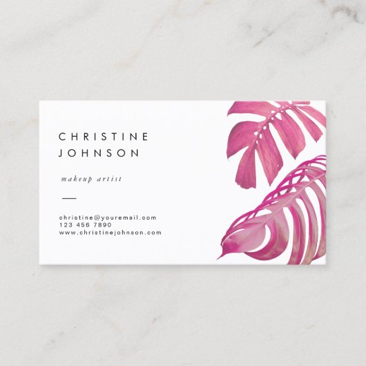 ピンクのトロピカル離れパーム名刺 名刺 (正面)