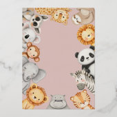 ピンクのトロピカル ワイルド ジャングル サファリ 動物 箔招待状 (裏面)