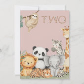 ピンクのトロピカル ワイルド ツー ジャングル サファリ アニマルズ 招待状 (裏面)