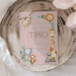 ピンクのトロピカル ワイルド ツー ジャングル サファリ アニマル 招待状