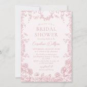 ピンクのトワル フラワーチノワジリーブライダルシャワー 招待状 (正面)