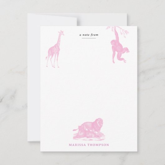 ピンクのトワレ ジャングル アニマル サファリ シノワズリー ノートカード (正面)