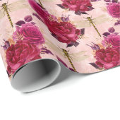 ピンクのトンボとバラ ラッピングペーパー (ロールコーナー)