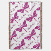 ピンクのトンボのアートパターン名のスロー スローブランケット (正面縦)