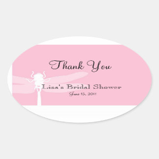 ピンクのトンボのシャワーはステッカー感謝していしています 楕円形シール