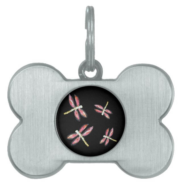 ピンクのトンボの昆虫バグ ペットネームタグ (正面)