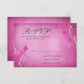 ピンクのトンボ渦巻き旋回ウェディングRSVP応答カード 出欠カード (正面/裏面)