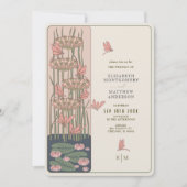 ピンクのトンボ ベルエポック アールヌーボー 結婚式 招待状 (正面)