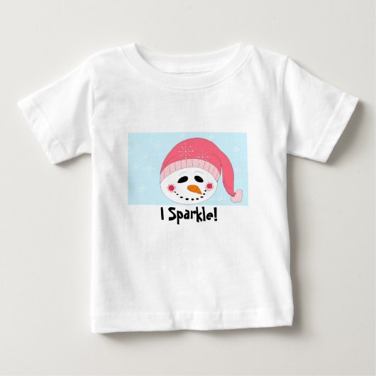 ピンクのトーク帽をかぶった輝く雪だるま ベビーTシャツ (正面)