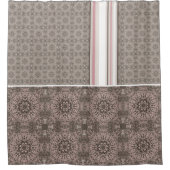 ピンクのトープ白ゴシックのタイルとストライプ シャワーカーテン (正面)