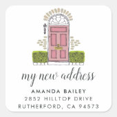 ピンクのドアの動く告知のシール スクエアシール (正面)