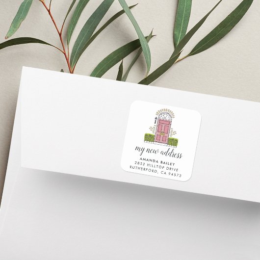 ピンクのドアの動く告知のシール スクエアシール