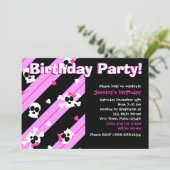 ピンクのドクロとハートの誕生日パーティー 招待状 (スタンド正面)