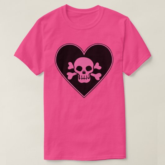 ピンクのドクロとハート Tシャツ (デザイン正面)