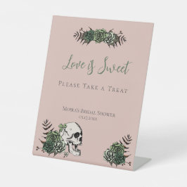 ピンクのドクロとバラのアイルランドの結婚前お祝いプレゼント用看板 台座サイン