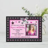 ピンクのドクロと十字骨のハートの写真招待状 招待状 (スタンド正面)